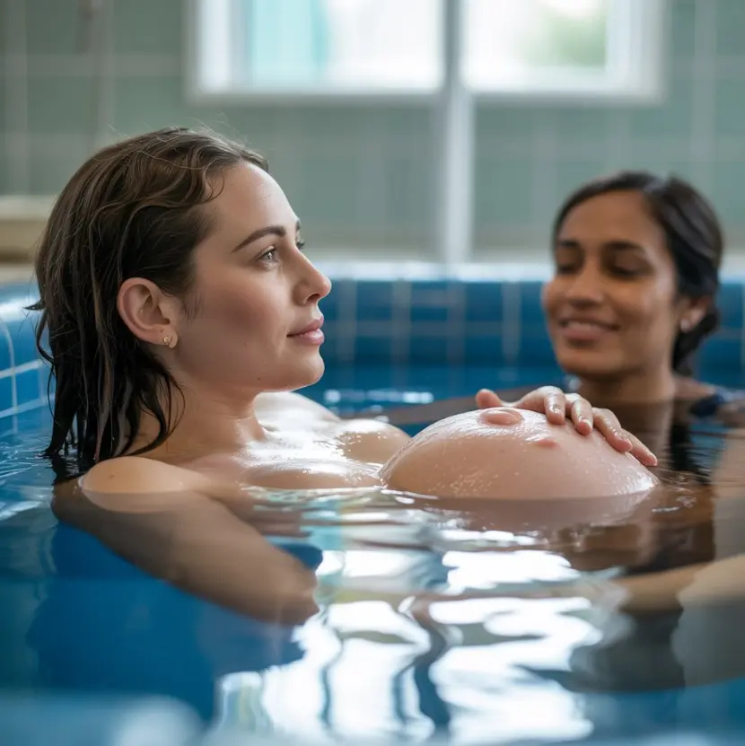 Femme enceinte dans baignoire accouchement aquatique