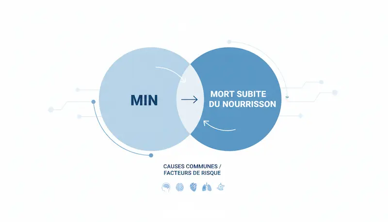 Infographie expliquant la différence entre la MIN et la mort subite du nourrisson.