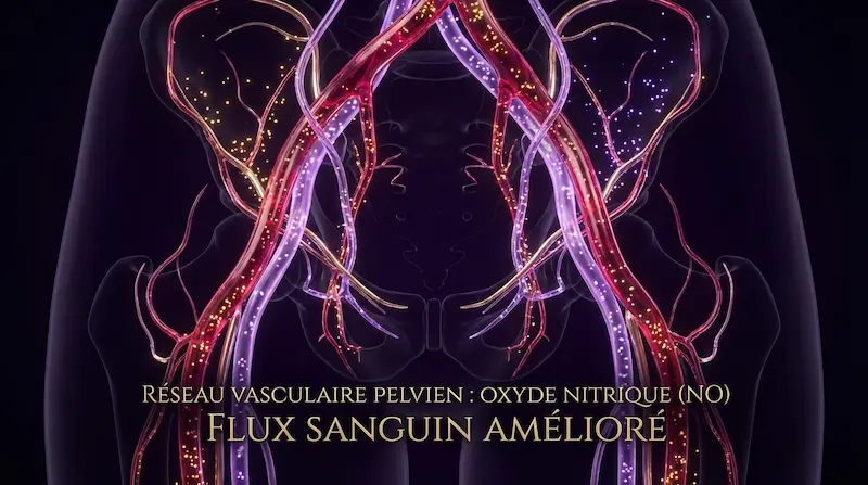 Illustration de la microcirculation pelvienne et de l'action de l'oxyde nitrique sur la congestion des tissus