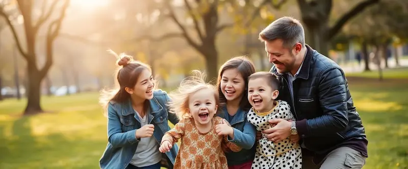 Moment familial heureux avec un enfant atteint de dysplasie cléidocrânienne