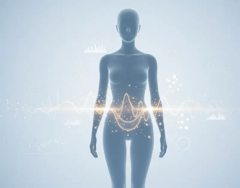 Comprendre la perte de gras localisée : Approche scientifique 2026. Représentation visuelle abstraite et scientifique du processus de lipolyse ciblée sur une silhouette féminine stylisée, évoquant la morpho-nutrition