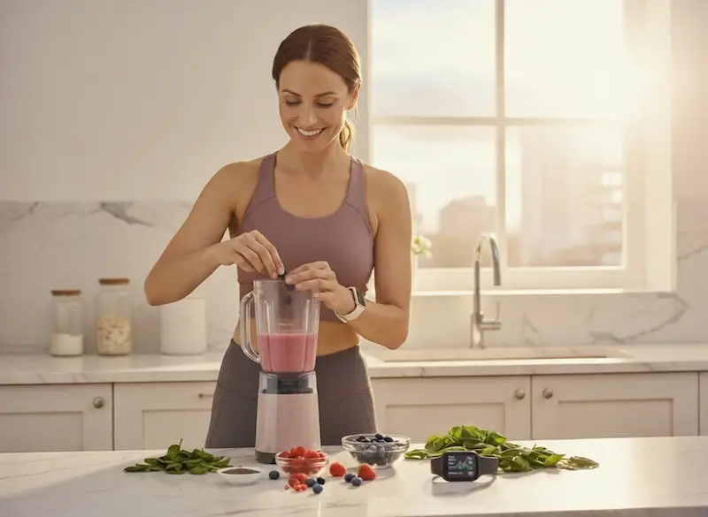Stratégies de perte de poids durable : L’équilibre métabolique en 2026 Une femme sereine et dynamique dans une cuisine moderne, tenant un bol de super-aliments colorés, illustrant la perte de poids par la nutrition de précision