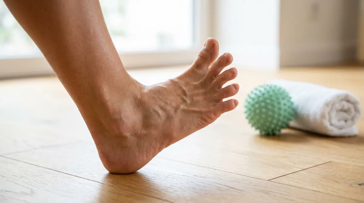 Femme pratiquant le yoga des pieds pour éviter la formation d'un durillon plantaire douloureux