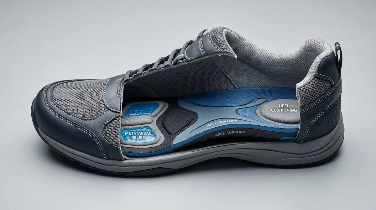 Insertion de semelles orthopédiques de décharge pour éviter le durillon plantaire douloureux