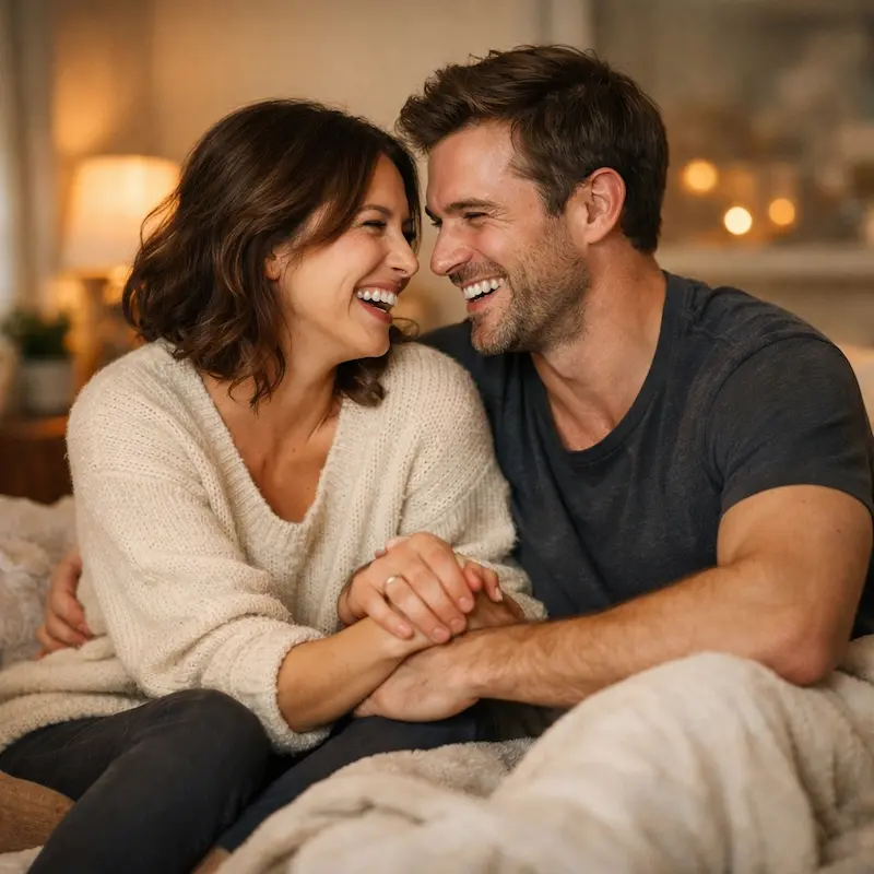 Couple heureux partageant un moment de complicité pour tomber enceinte naturellement