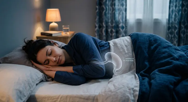 Illustration d'une personne dormant sur le côté gauche pour calmer les brûlures d'estomac rapidement
